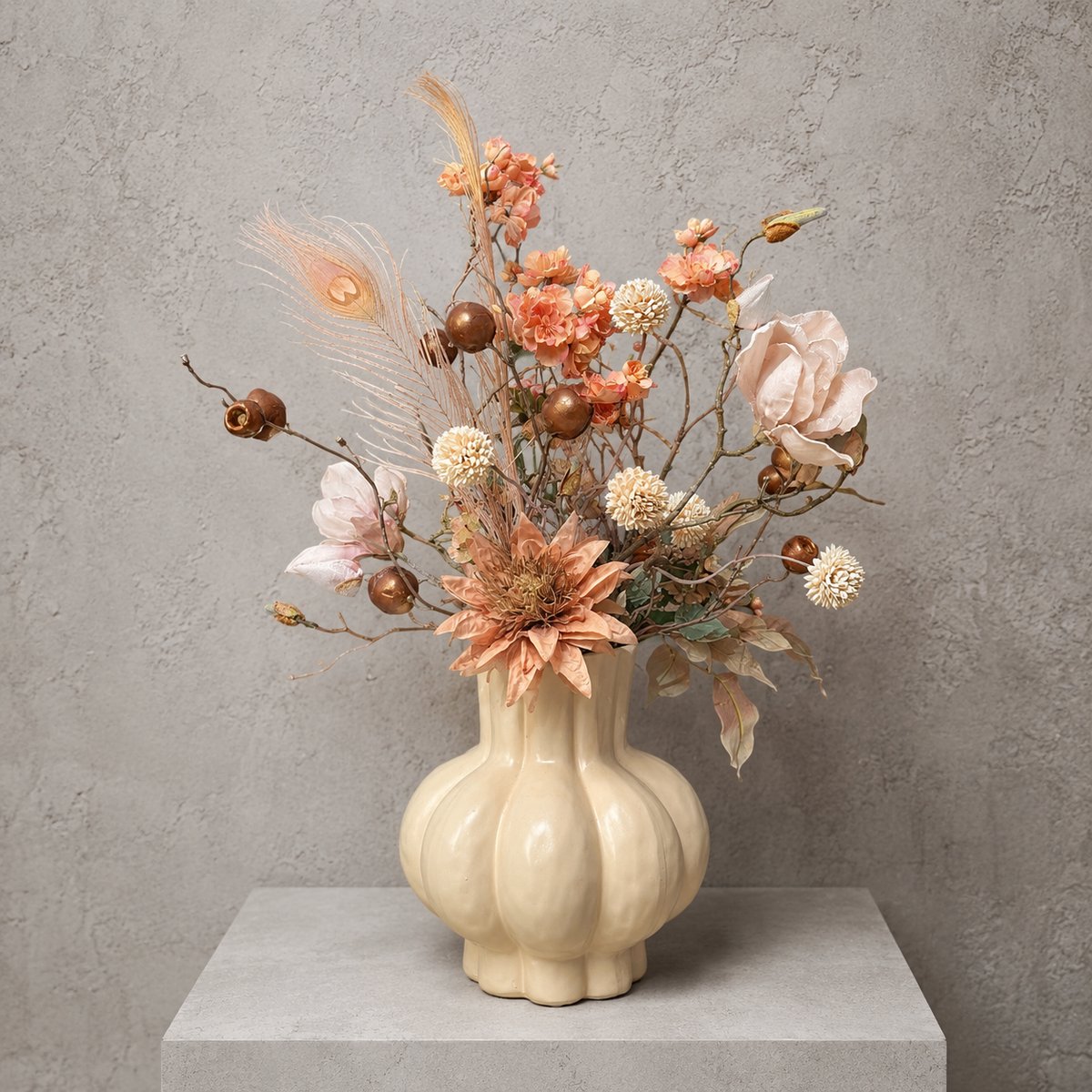Kunstboeket Nude Elegance Medium - Kunstbloemen met Vaas - 50 cm - Seta Fiori
