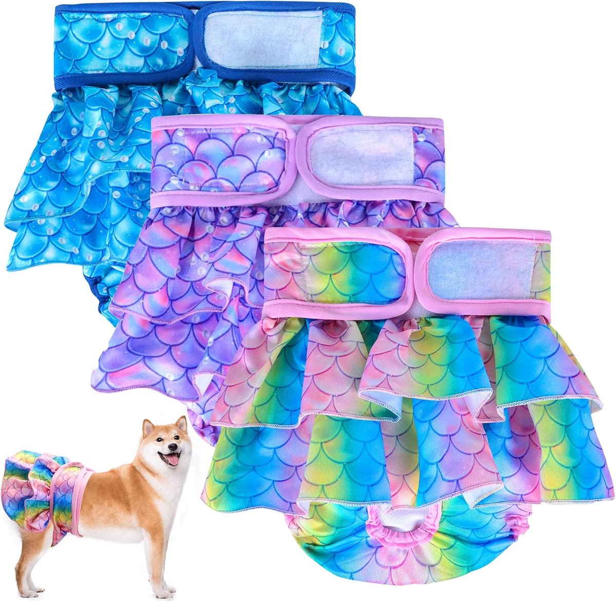 Wasbare Hondenluiers - 3 Stuks - M - Hondenbroekje - voor Loopse Teefjes - Absorberend & Waterdicht Loopbroekje Hond - met Ruffles - Zacht Katoen - met Staartopening - voor Incontinentie & Loopstijd - Machinewasbaar - Veelkleurig