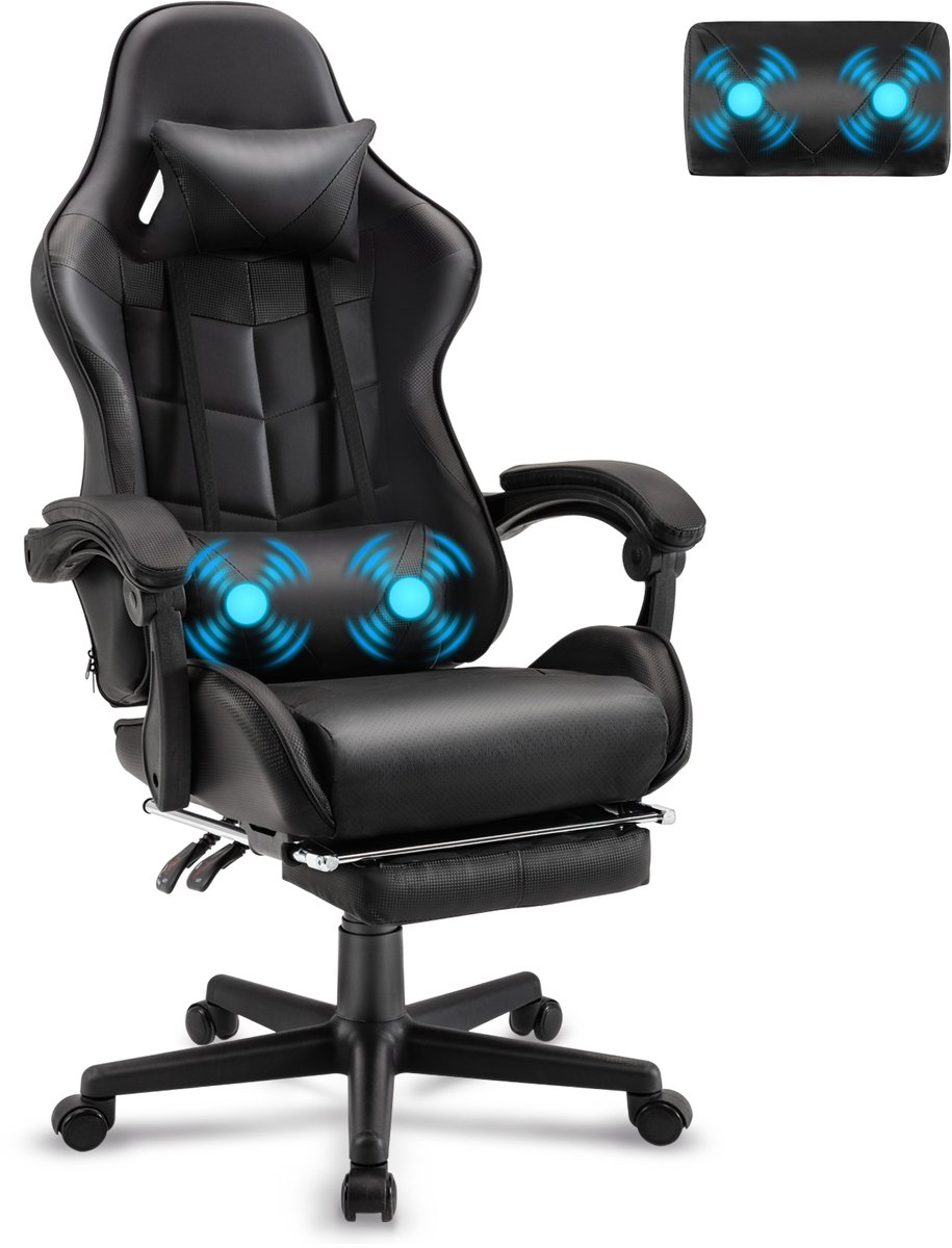 Arvioo-Gamestoel-Massage Voetsteun-Verstelbaar-Zwart