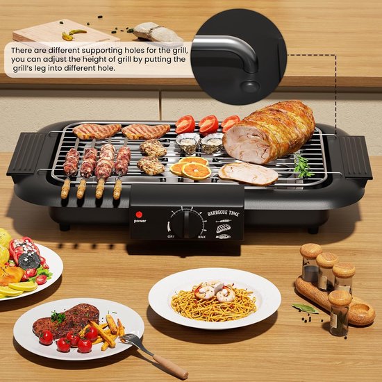 Elektrische BBQ - Rookarme Tafelbarbecue 2000W - Grillrooster - Zwart - Perfect voor Balkon of Camping — afbeelding 3