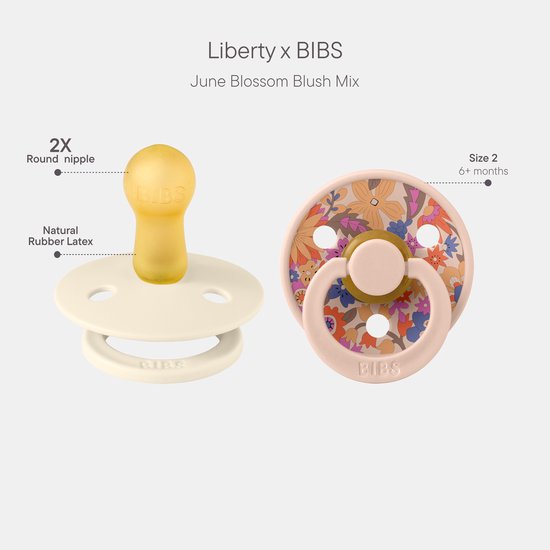 BIBS Colour Speen verpakking van 2 stuks. BPA-vrij, Ronde speen. Natuurlijk rubberlatex, Gemaakt in Denemarken, Maat 2 (6-18 maanden), June Blossom Blush Mix van Merkloos — afbeelding 3