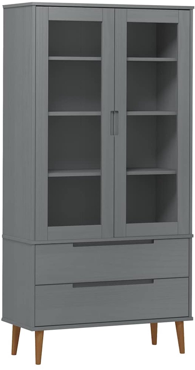 vidaXL Vitrinekast - MOLDE - 90x35x175 - cm - massief - grenenhout - grijs