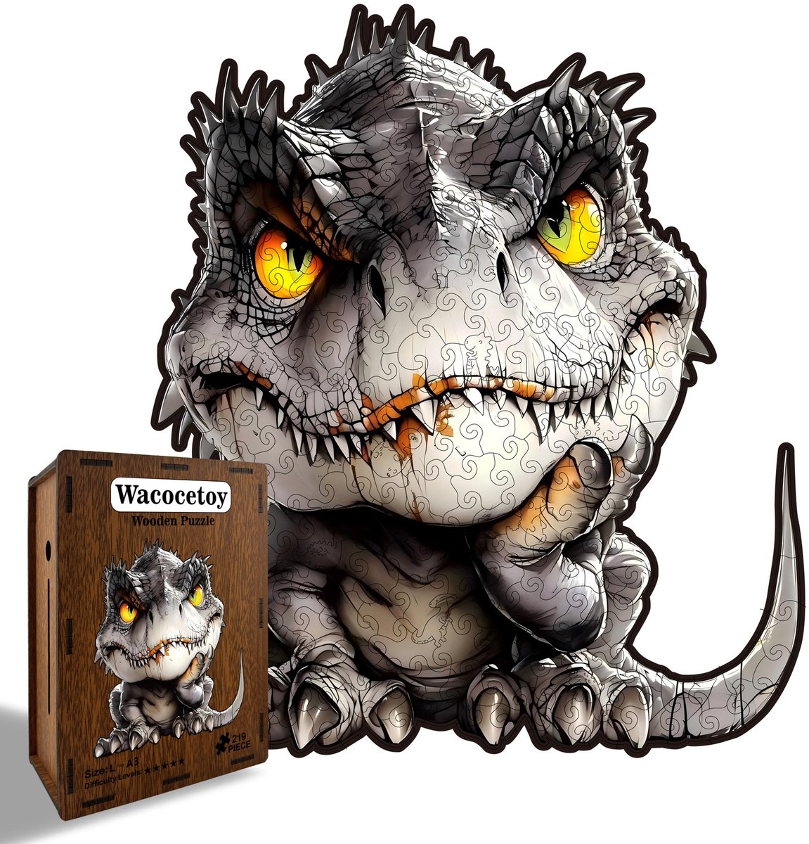 Casalora Houten Puzzel Dinosaurus 219 Stukjes – Unieke Vorm – Dieren Legpuzzel Volwassenen – L