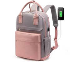 Nieuw model 2026 - Laptoprugzak voor dames (15,6 inch) met USB-poort – stijlvolle, waterdichte rugzak voor werk, studie en reizen (geschikt voor o.a. leerkrachten en verpleegkundigen) - roze