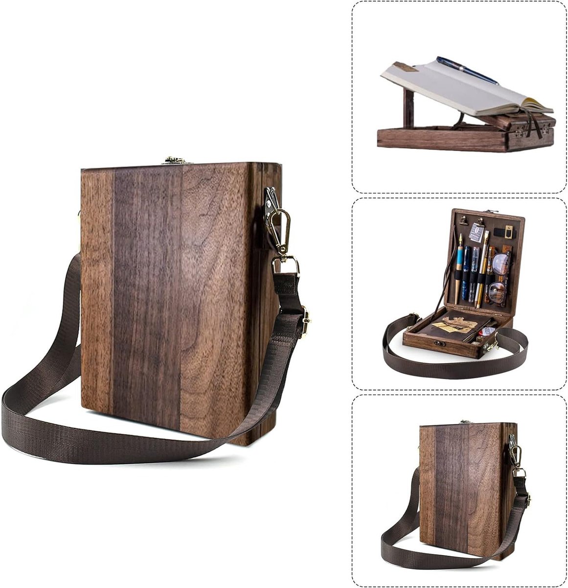 Loha party® Schilderkisten - vintage opbergdoos voor kunstbenodigdheden - Veldezel - Multifunctionele houten doos - Schilderskoffer - draagbare schetsdoos met schouderriem