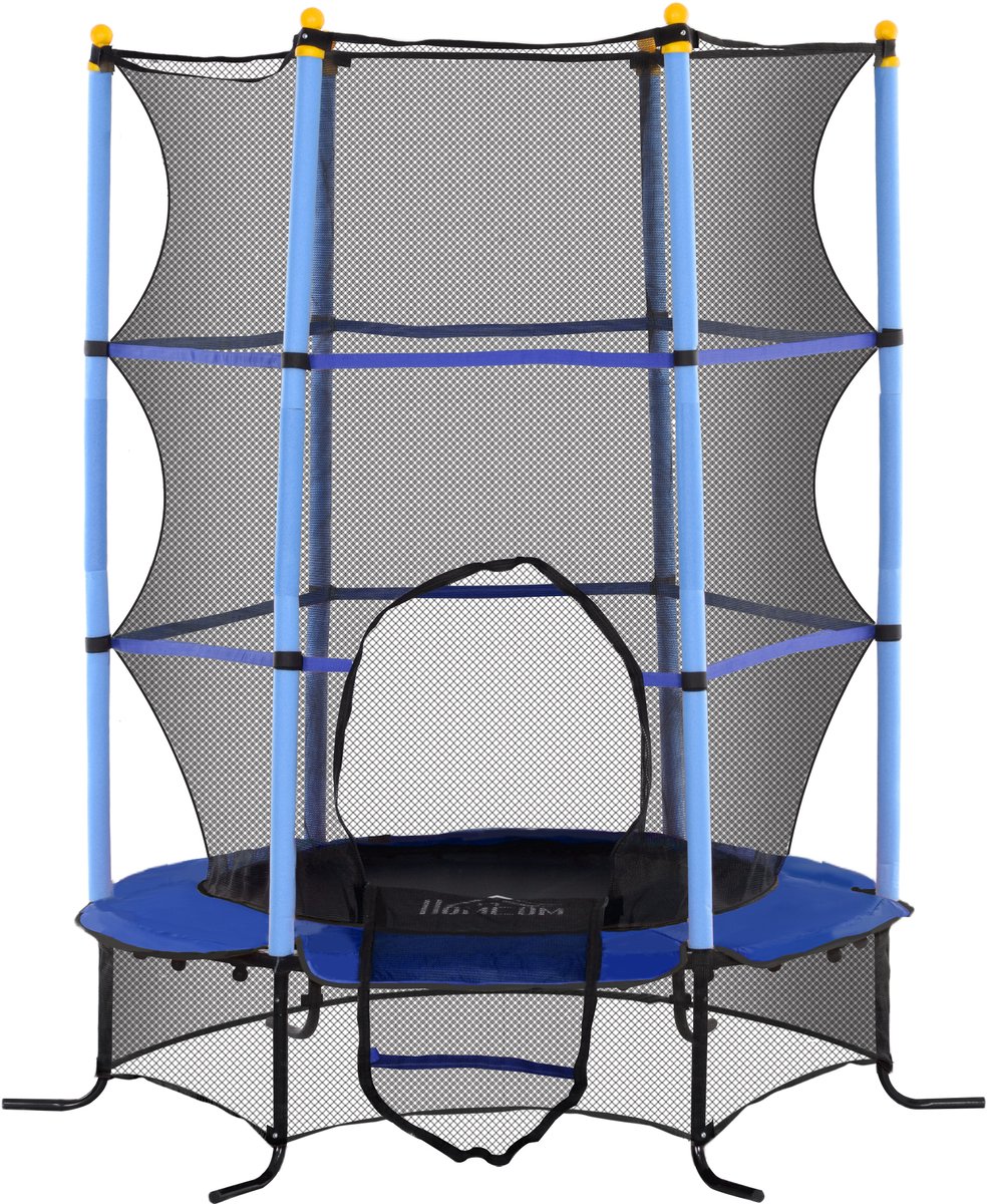 Kinder Trampoline Ø163x190 cm Blauw met Veiligheidsnet, Indoor en Outdoor Trampoline voor Kinderen, Rond Springtrampoline, Veilig Speeltoestel voor Tuin, Kamer en Buiten, Maximaal Belastbaar tot 50 kg
