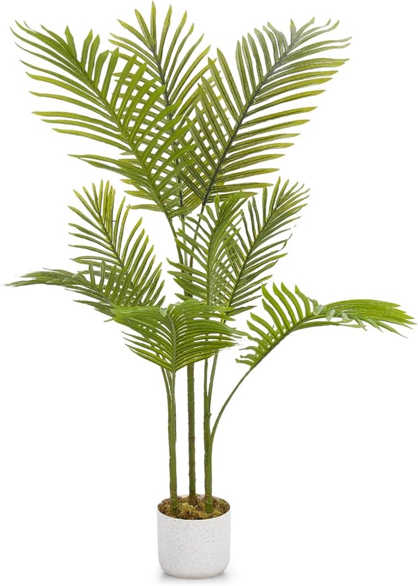 HOERFURIY - Kunst Tropische Palm - 105cm, hoogdichte PEVA bladeren, flexibele steel met geïntegreerde pot voor binnen en overdekt buiten