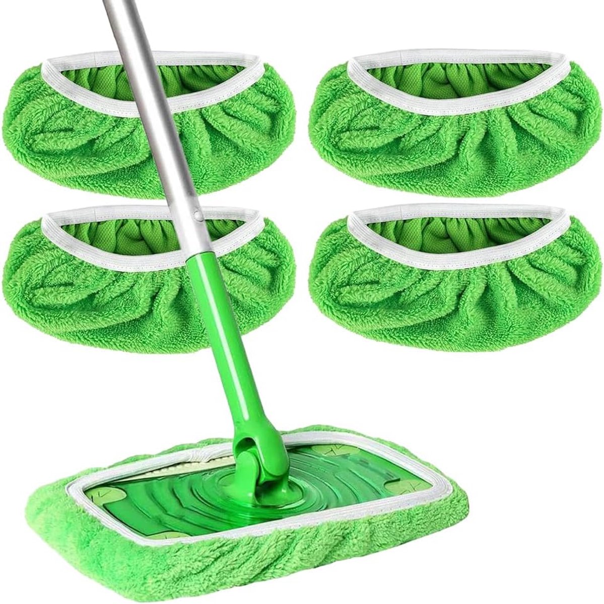 Dweilpads - Herbruikbare Microvezel Mopdoeken - Vervangingsdoeken voor Nat en Droog - 25,4x11,5 cm - 4 stuks - Groen