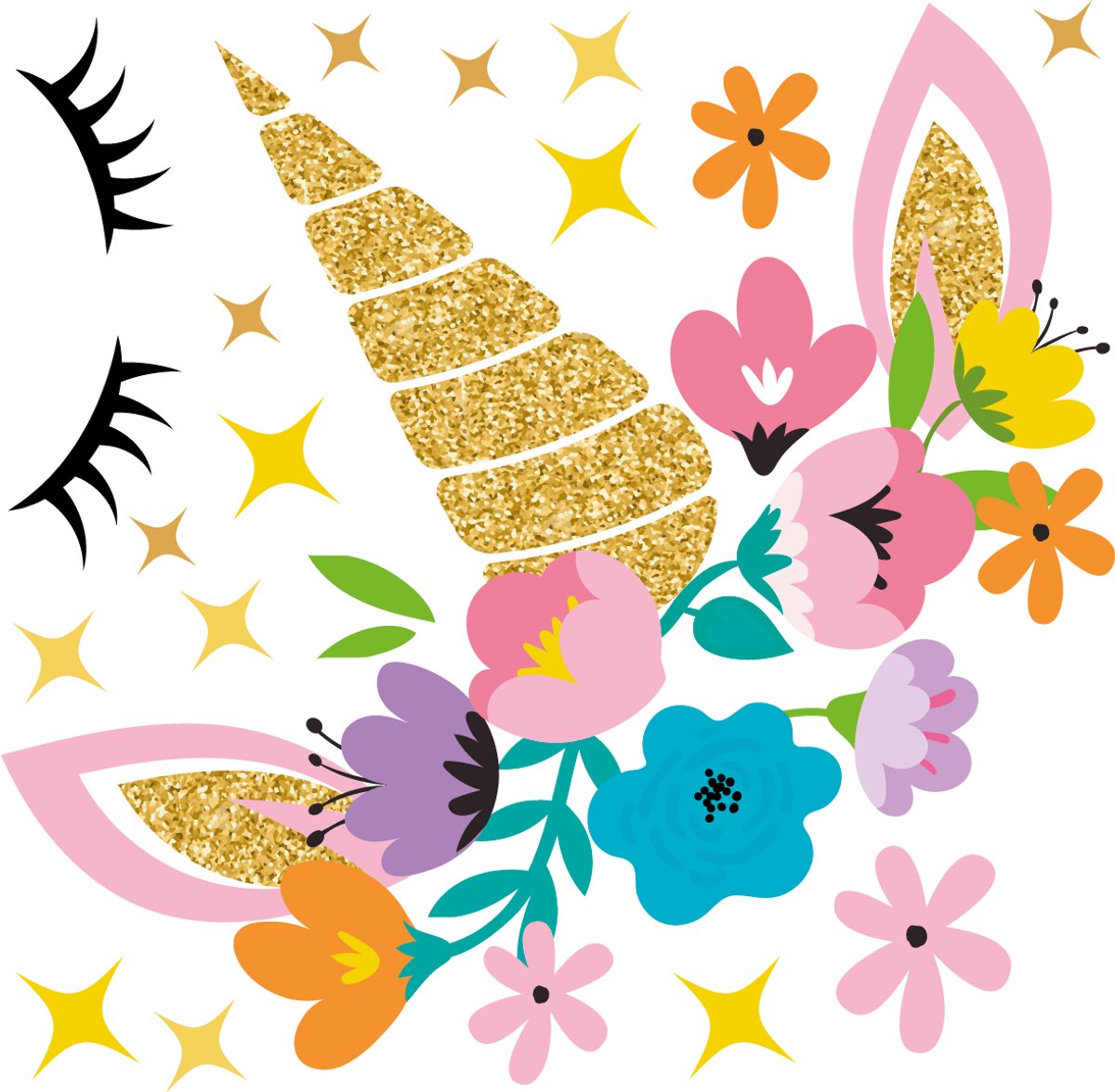Ambiance Sticker Muurstickers - Eenhoorn en Sterren - Transparante Achtergrond - 100x100cm Multi color
