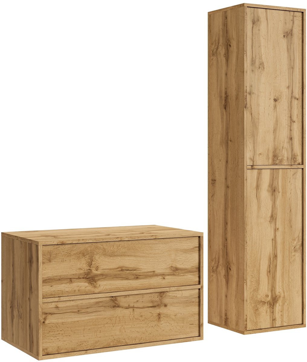 Badplaats Wastafelkast Mali 80 cm – Eiken – Badmeubel met Kolomkast