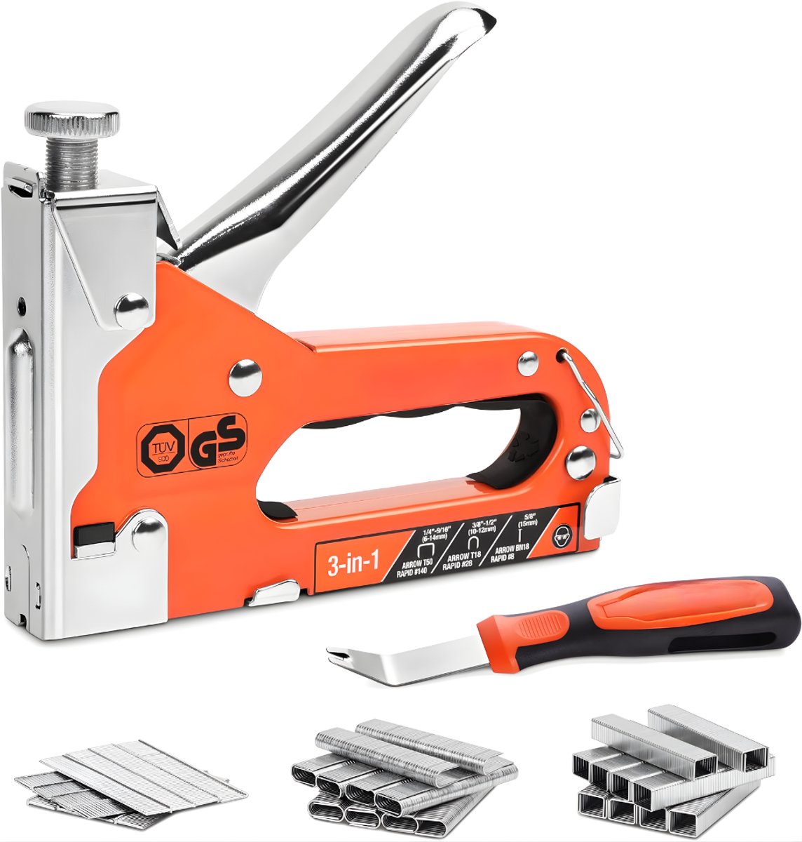 AHD® Nietpistool - Tacker - Spijkerpistool - Handtacker - Oranje - 16cm x 3cm x 4cm