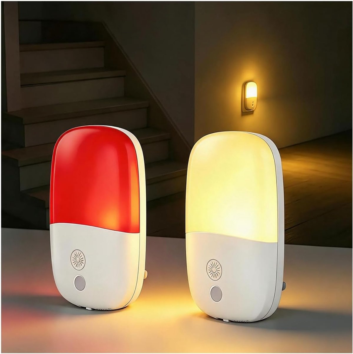 KZQ Slaapbevorderend Nachtlampje Met Rood En Warm Wit Licht, Dimbaar Met Lichtsensor Voor Slaapkamer, Badkamer En Gang (Energieklasse B)
