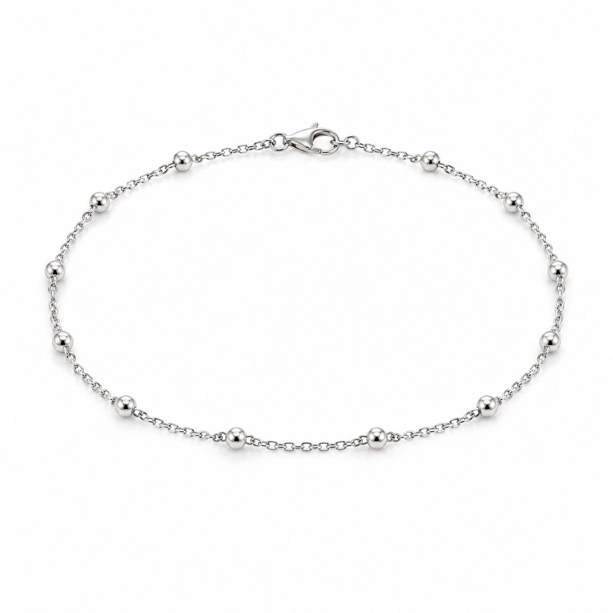 925 Sterling Zilveren Enkelbandje Dames met Bolletjes – 24 cm – Fijn Zilveren Enkelkettinkje