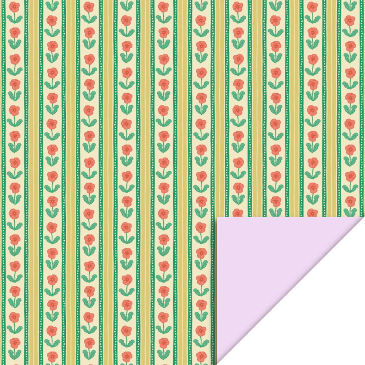Het Inpakhuis - Cadeaupapier - Inpakpapier - Kadopapier - Floral Stripe - Pastel Pink - Bloemen - Roze - 70cm x 3m