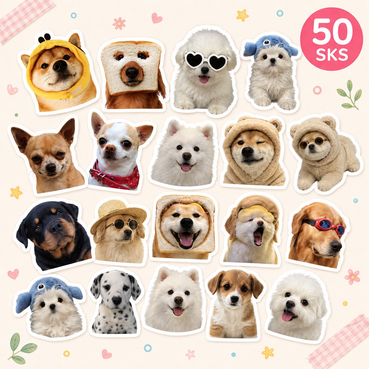 Hond Stickers - 50 Stuks Grappige Honden Vinyl Stickers - Waterproof - voor Laptop, Telefoon, Koffer en Notebook