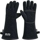PyroProducts BBQ Handschoenen Leer - Hittebestendig tot 350°C - Openhaard - Extra Lange Mouw - Zwart