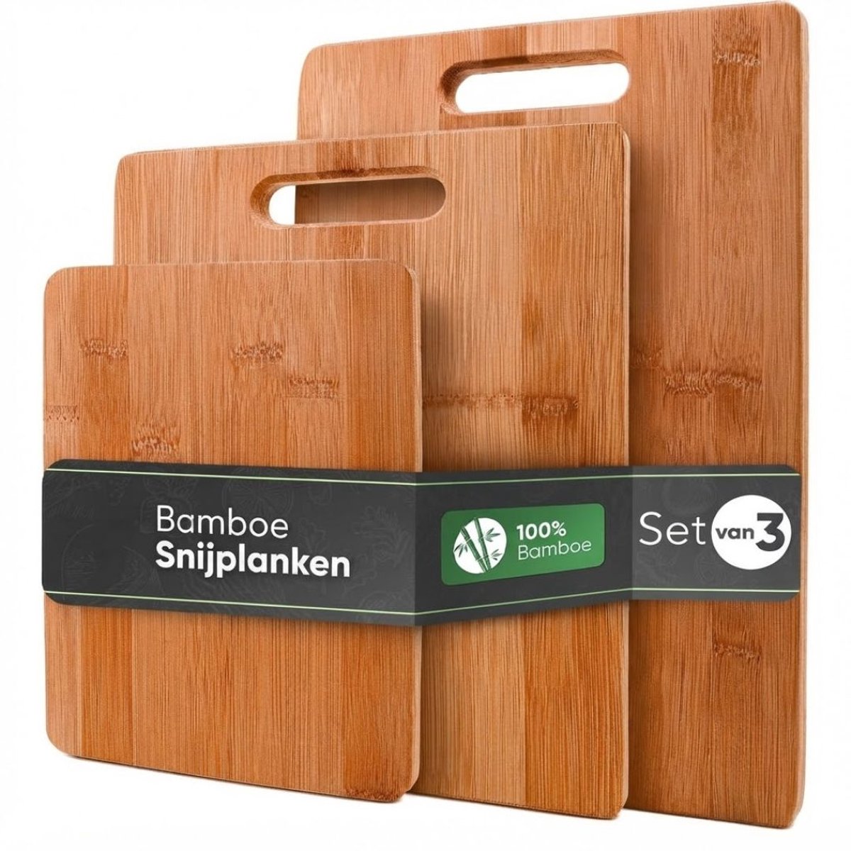 JCP® Snijplankenset - Snijplankenset met Houder - Vaatwasserbestendig - Bruin - 35cm x 23cm x 5cm
