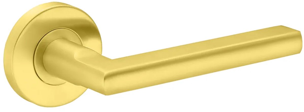 Deurkruk (2x) Stella rond 12,5mm haaks op rozet geborsteld messing PVD gecoat | Ronde deurklinken