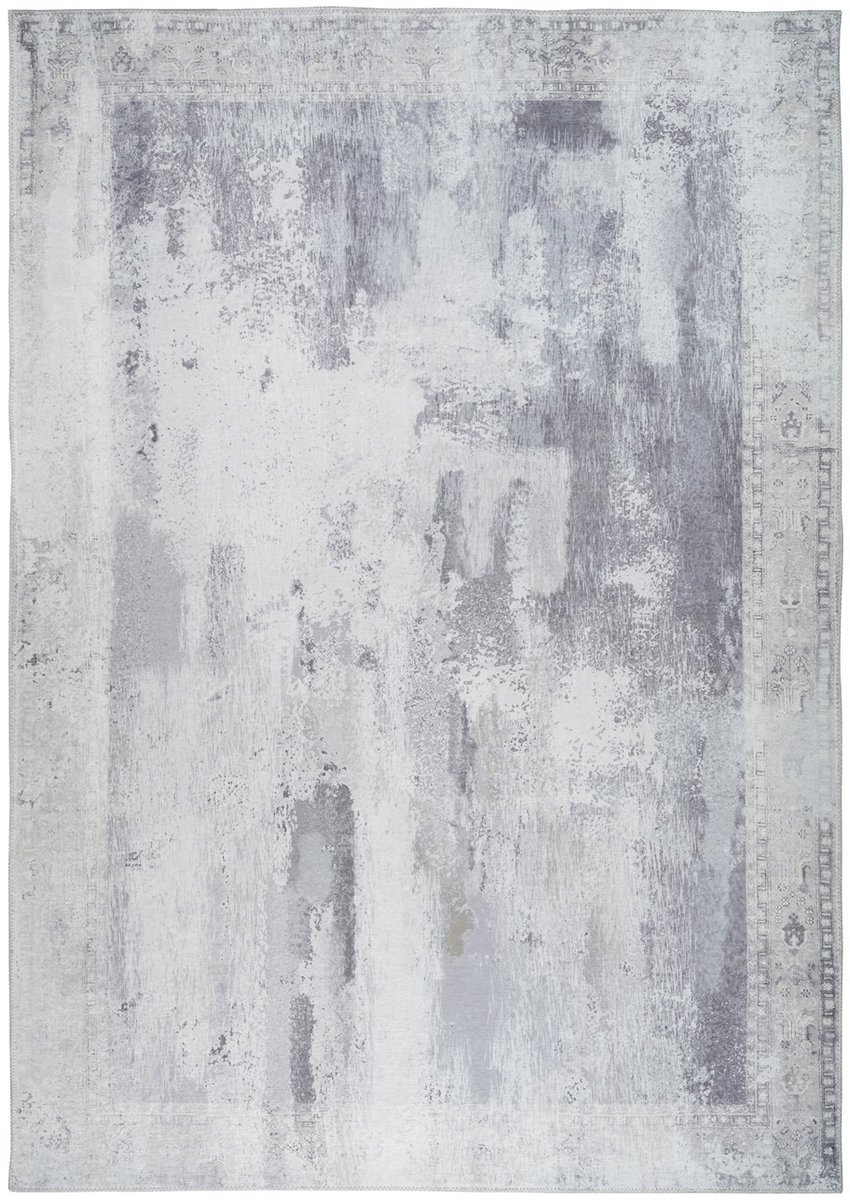 Padiro laagpolig vloerkleed 80 x 150 cm - grijs - modern abstract design - geschikt voor vloerverwarming - van polyester