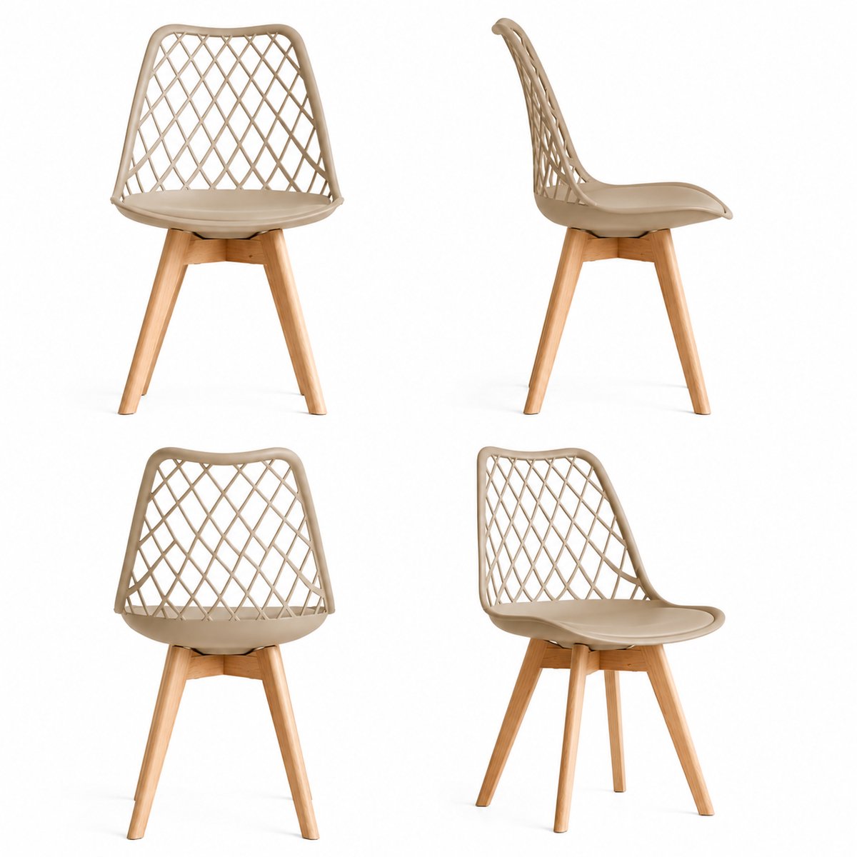 Jurrys eetkamerstoelen - Keukenstoelen - Set van 4 - Scandinavisch - Leren bekleding - Met rugleuning - Massief hout - Beige