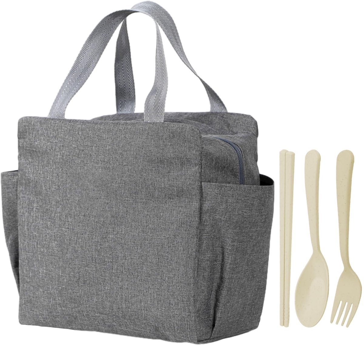 Solidchoice - Grijze Geïsoleerde Lunchtas met 3 Besteksets