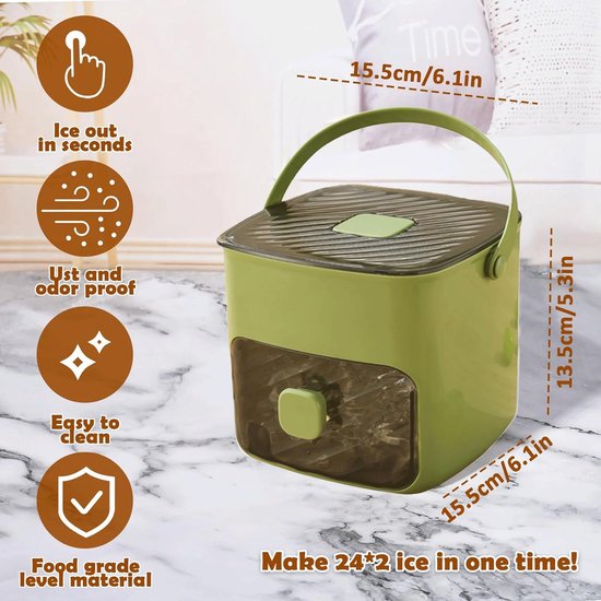 IJsblokjesmachine - Pers-ijsblokjesmachine - IJscontainers - IJsblokjescontainers - Herbruikbaar - Voor cocktails/koffie en sappen - 48 ijsblokjes - Groen — afbeelding 4