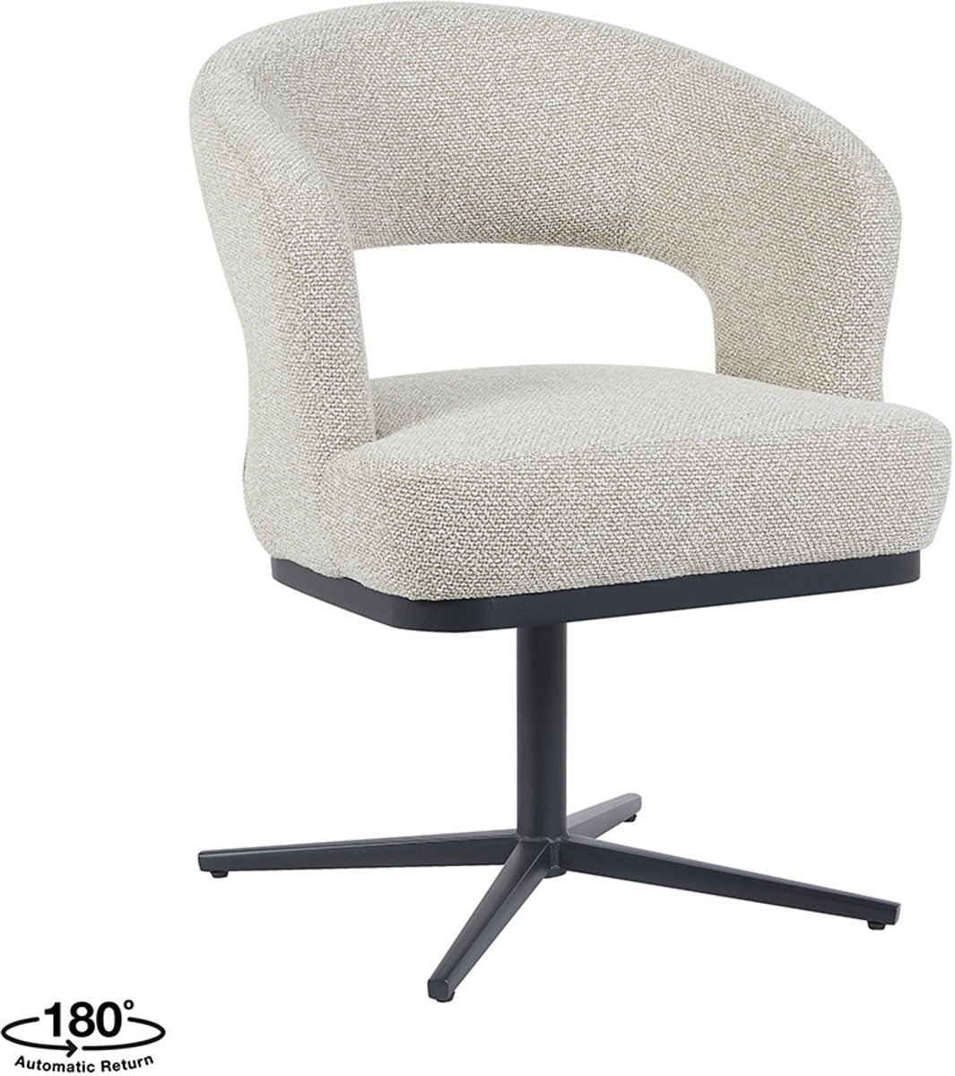LABEL51 Monaco Eetkamerstoel - Naturel - Royal Stof - Zwart Metaal - Stoel - Eetkamerfauteuil