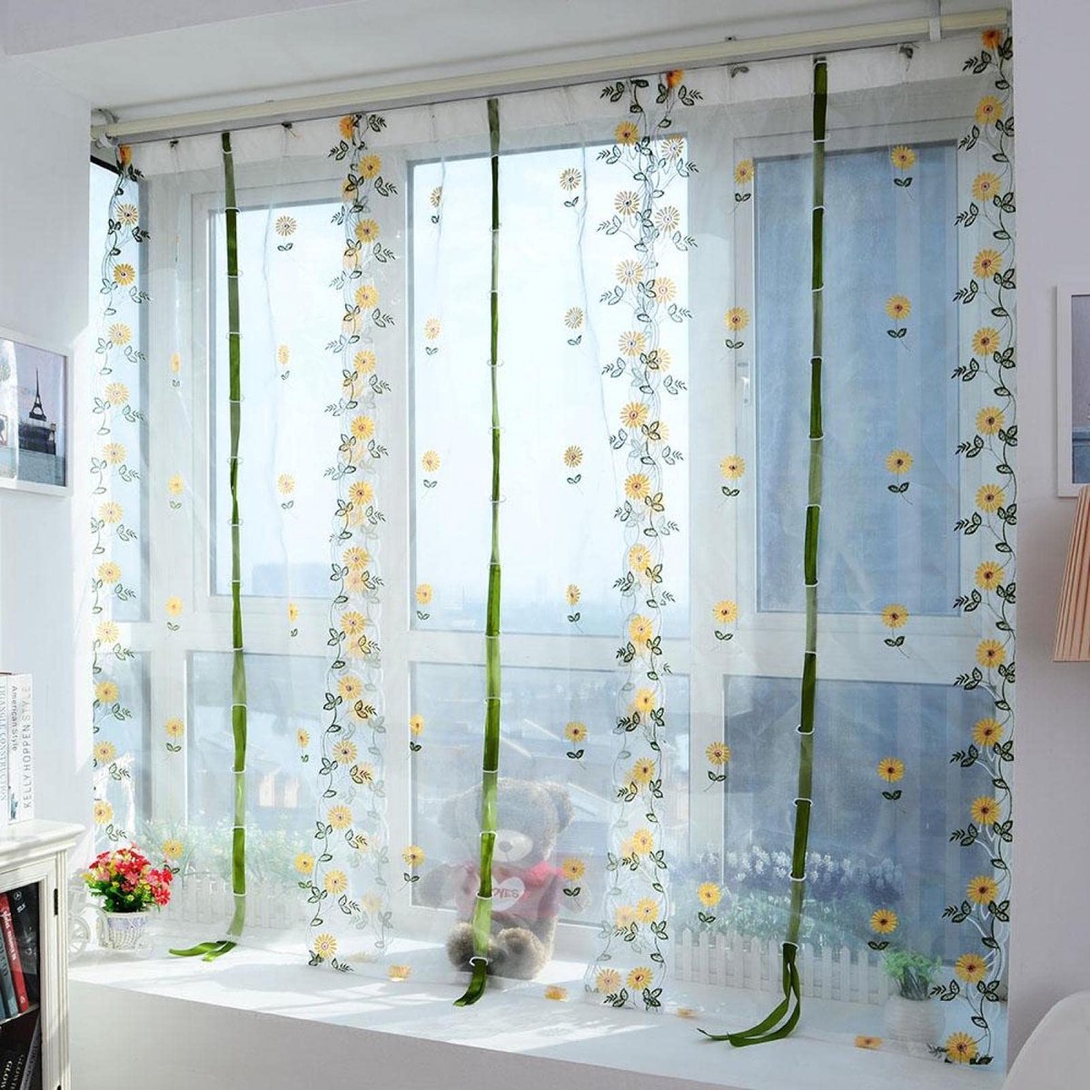 Solidchoice - Geborduurde Bloemen Gordijnen voor Woonkamer en Slaapkamer