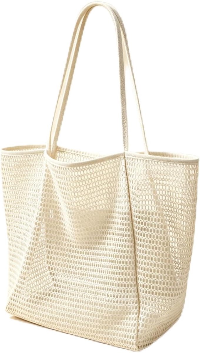 Grote strandtas van nylon net, opvouwbaar, ideaal voor strand, picknick en winkelen, geschikt voor gezinnen en dagelijkse pendelaars