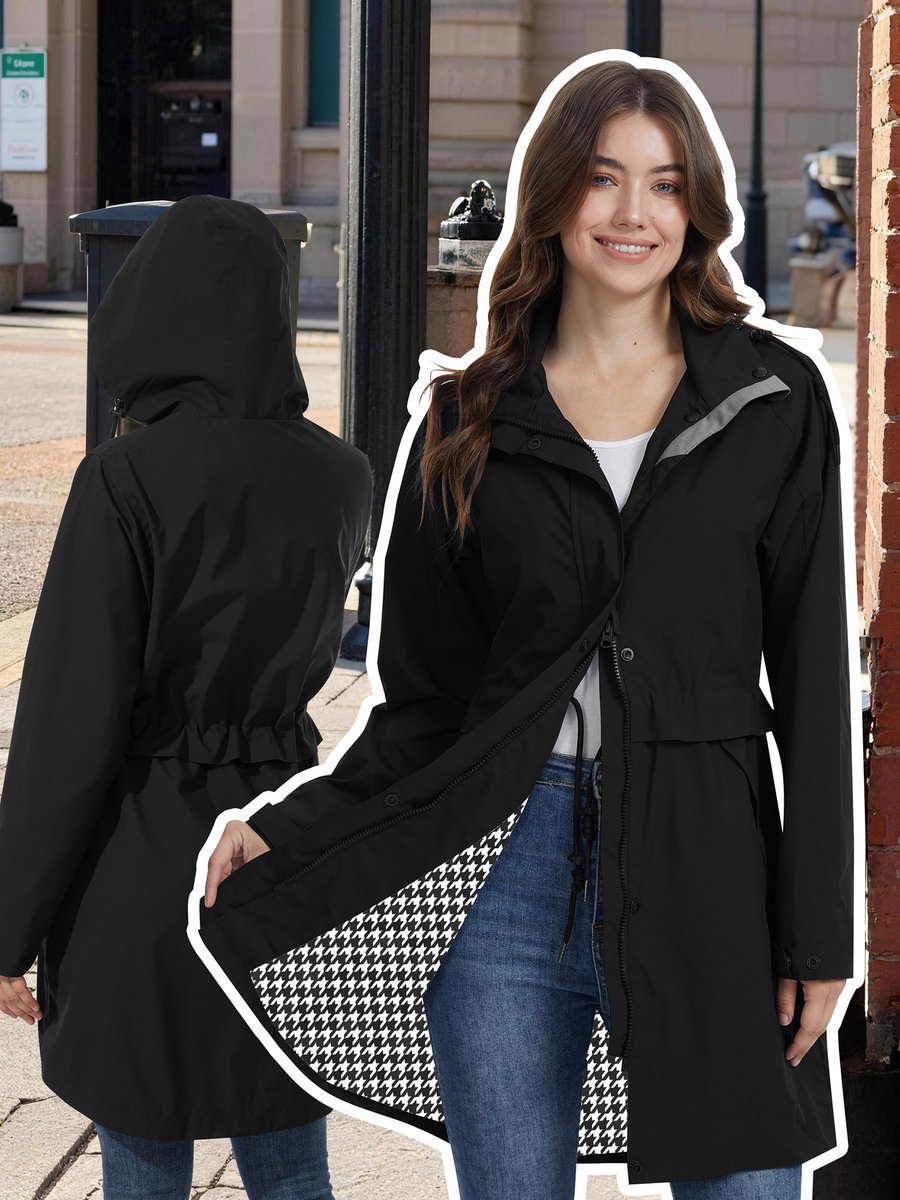 ATLASLAVA Regenjas Dames Waterdicht met Capuchon - Regenmantel - Ademende Jas - Lange Overgangsjas - Trenchcoat - Lente & Herfst - Maat S t/m 6XL
