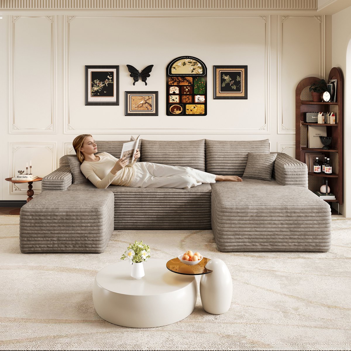 Modulaire Hoekbank - Ribstof Cloud Sofa 4-Zits Camel - L-vorm Lounge Bank Met Diepe Zit, Zachte Schuimvulling En Geen Montage Nodig - Comfortabele Woonkamer Bank Voor Moderne Interieurs