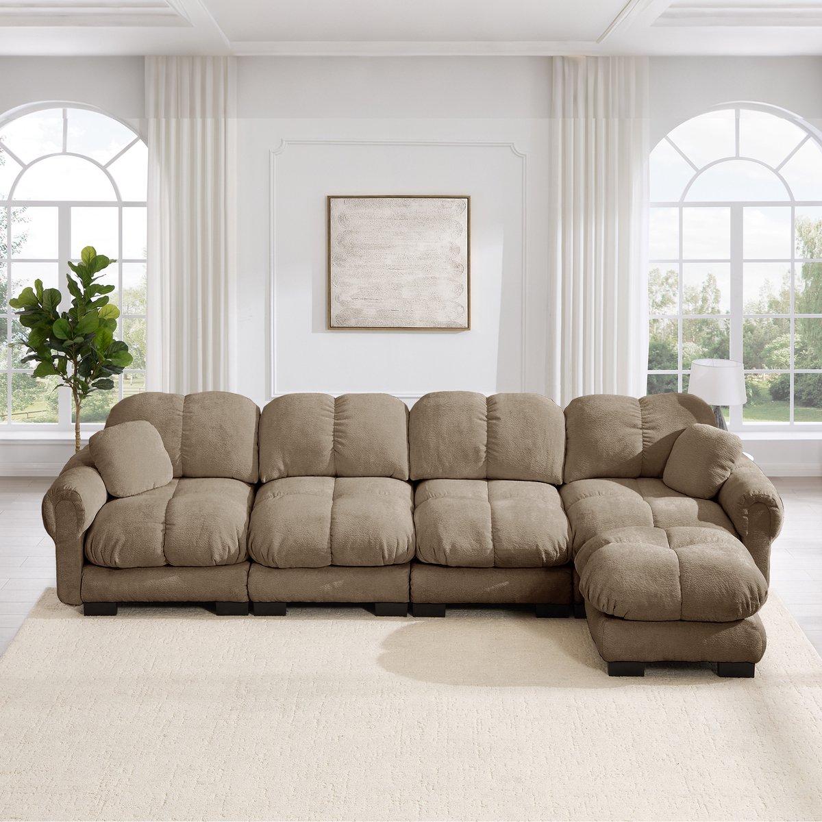 Optimaliseer uw woonkamer: L-vormige bank, , 330×149×90 cm, voor comfort en functionaliteit, Bruin