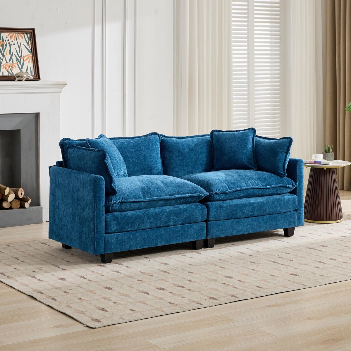 Comfortabele Cloud Sofa tweezitsbank - Blauwe Sectional Couch voor Ontspanning en Rust - 75x195x84 cm, Blauw
