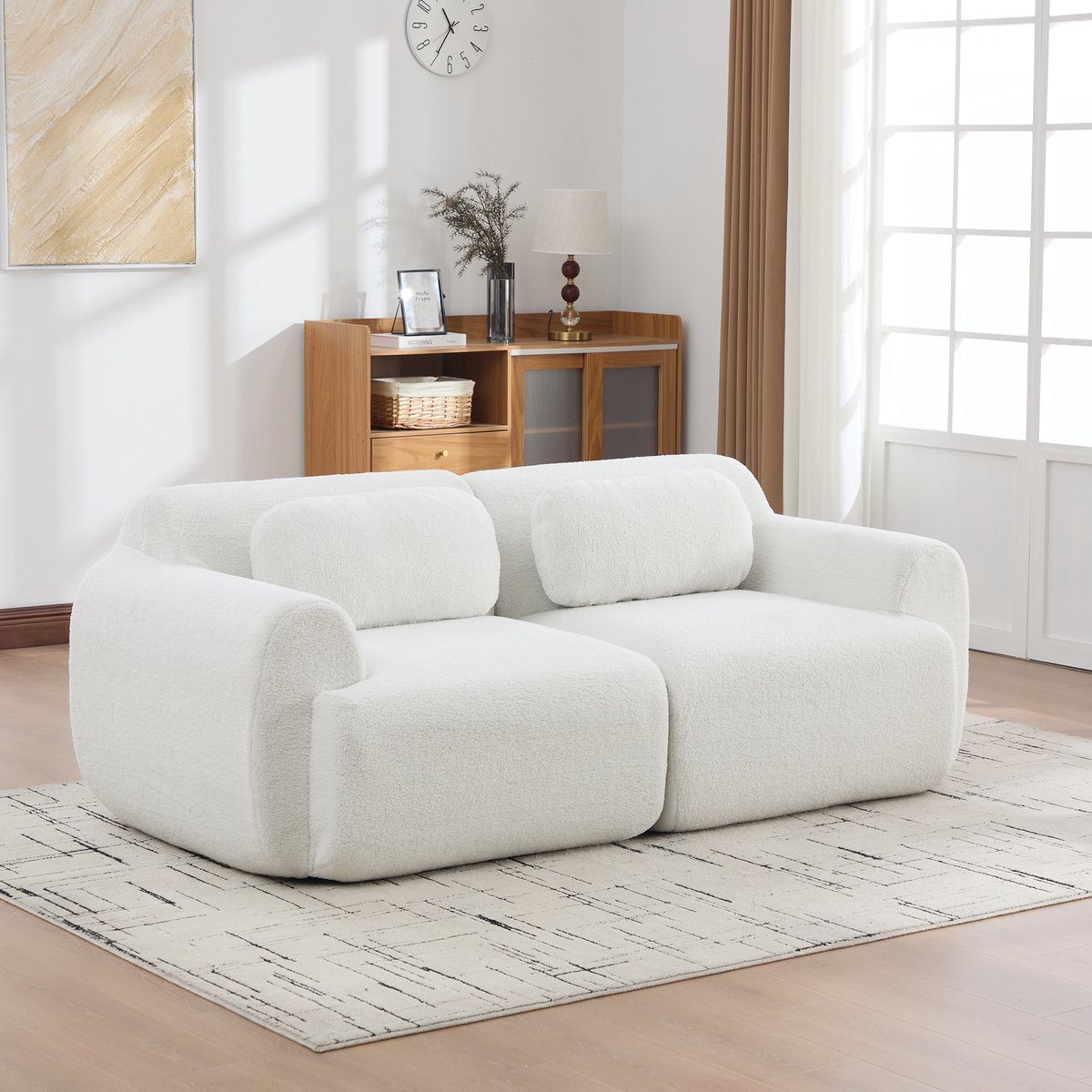 Modulaire Hoekbank - Chenille Cloud Bank 2-Zits Zonder Montage - Zachte Lounge Bank Met Diepe Zit - Compressie Bank Met 30D Schuim - Antiek Wit/Ivoor - Voor Woonkamer, Slaapkamer
