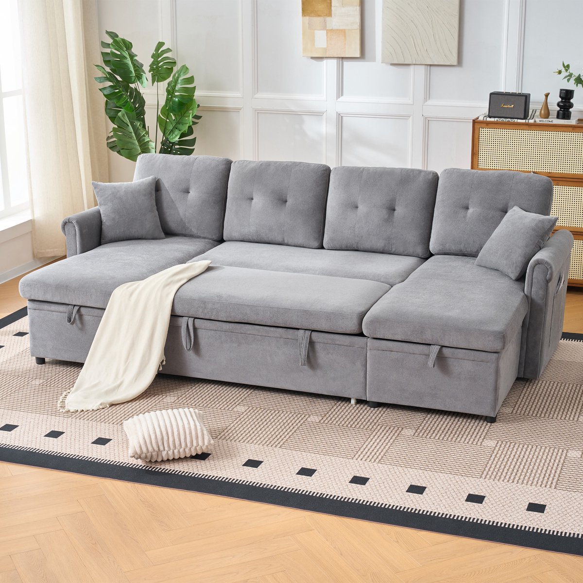 Maximaal Comfort en Ruimte: U-Form hoekbank met Extra opbergruimte - 206x130x85 cm, Grijs