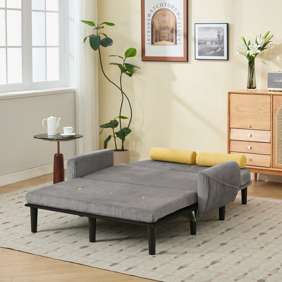 Grauer Cord-tweezitsbank-Sofa met opbergruimte - Modern Design Multifunctioneel Meubel - 133.5x77x85 cm, Grijs
