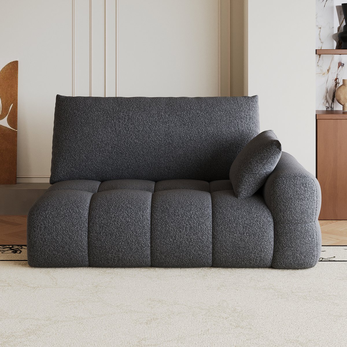 2-zits bank 130x105x86 cm - Stoffen bank met stoel longue, Donkergrijs