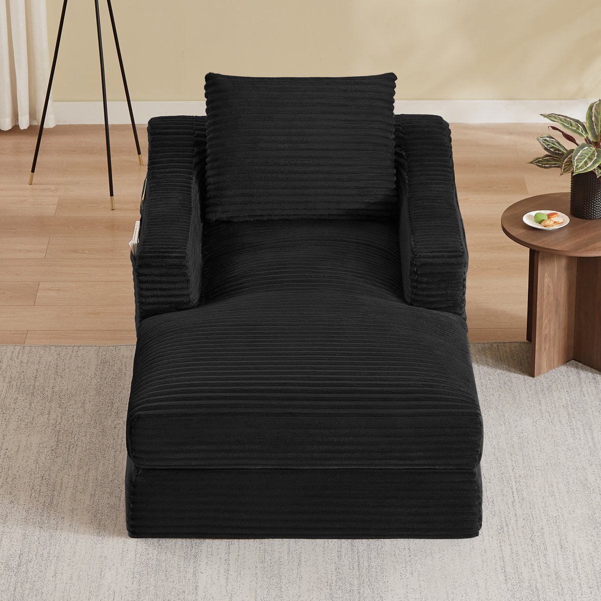 Vloerstoel Lounge Chair Zwart - Corduroy Lazy Sofa Met Dubbele Laag - Uitklapbare 1-Persoons Slaapbank Met Hoge Dichtheid Schuim - Comfortabele Fauteuil Voor Woonkamer, Slaapkamer En Ontspanning