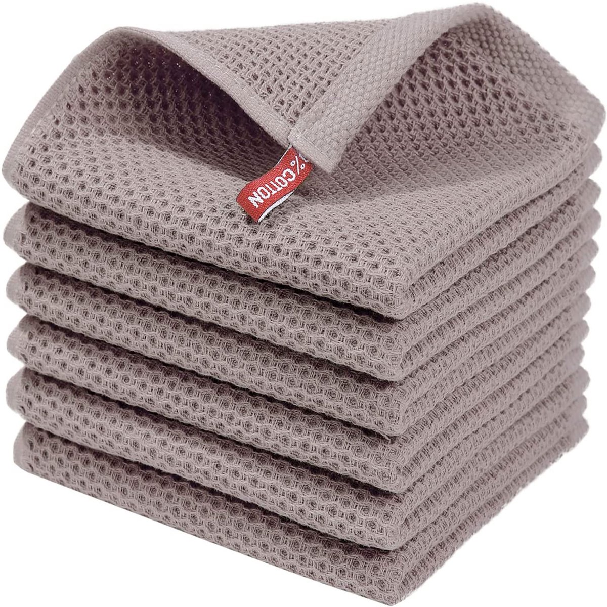 REDOM Keukenhanddoek Set 34x34 cm 6 Stuks – Zachte Katoenen Handdoeken met Wafelstructuur – Absorberende Keukendoeken voor Schoonmaken en Afdrogen – Katoen – Lichtbruin