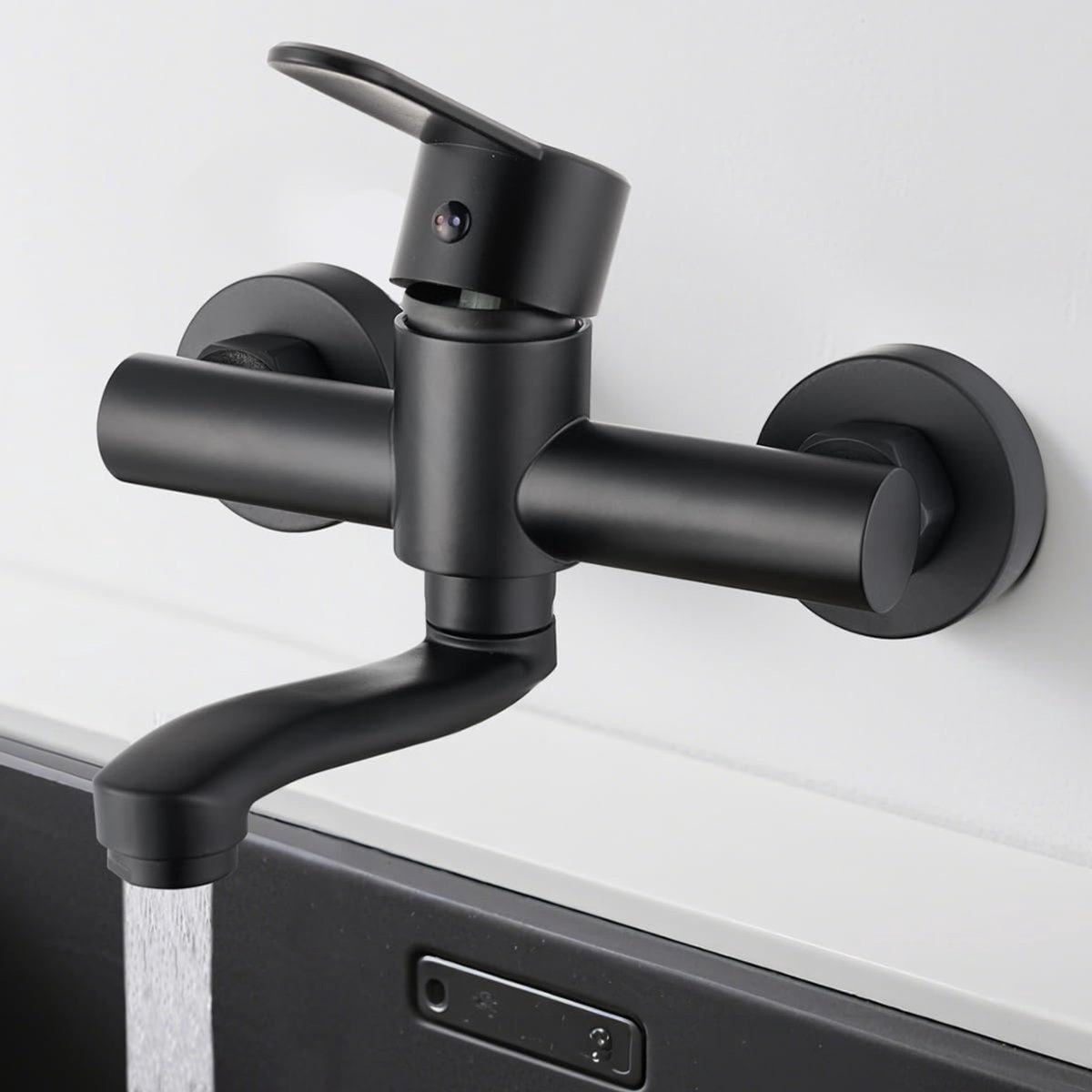 ZRNS® Wandkraan Keuken - Keukenkraan Wandmontage - Wastafelkraan - Muurkraan - 360° draaibaar - Zwart