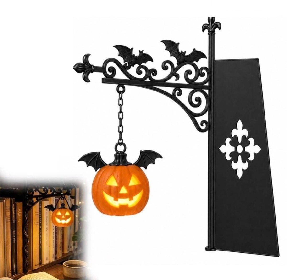 Boekensteun metaal - Bibliotheeklantaarn - met Lamp - Retro Leesnachtlampje - Pompoenlantaarnvorm - Decoratieve Boekenplankverlichting - boekenhoeklamp - Warme Tint - Uniek cadeau voor boekenliefhebbers - voor bibliotheekthema，Halloweenversieringen