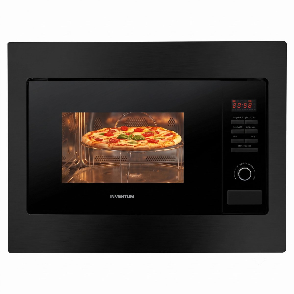 Inventum IMC6125FZWA Inbouw combimagnetron - 25L - 900W - 45cm - Hetelucht- en grillfunctie - Zwart