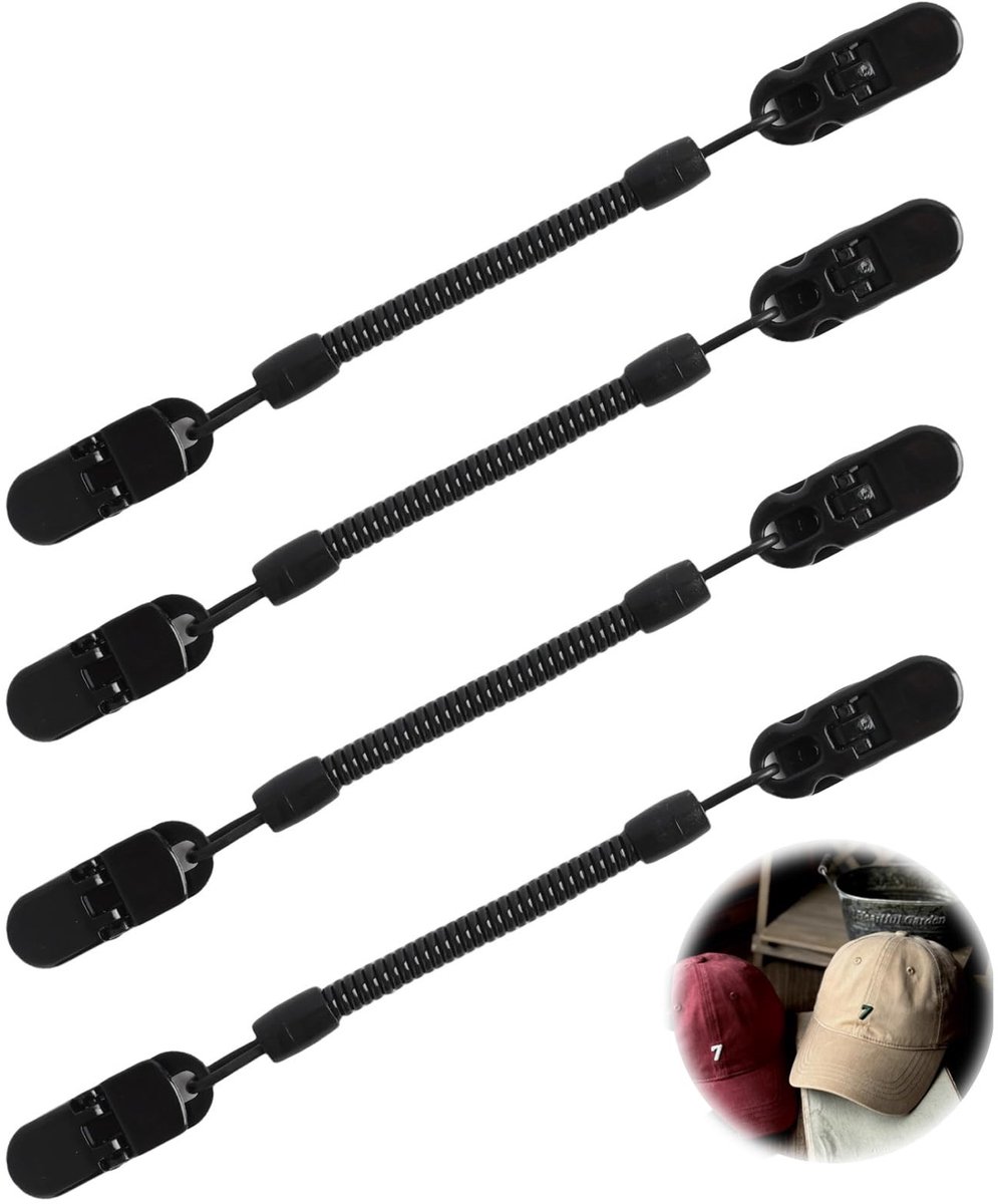 Solidchoice - Hoedenhouders - Windbescherming - Uittrekbaar tot 60 cm - Zwart - Hoedenclip - Set van 4 - Geschikt voor golf, vissen, zeilen, boottochten