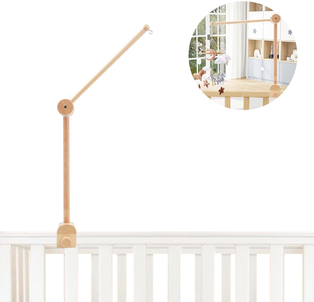 Solidchoice - Houten Mobiele Arm voor Babywieg, Verstelbaar en Praktisch