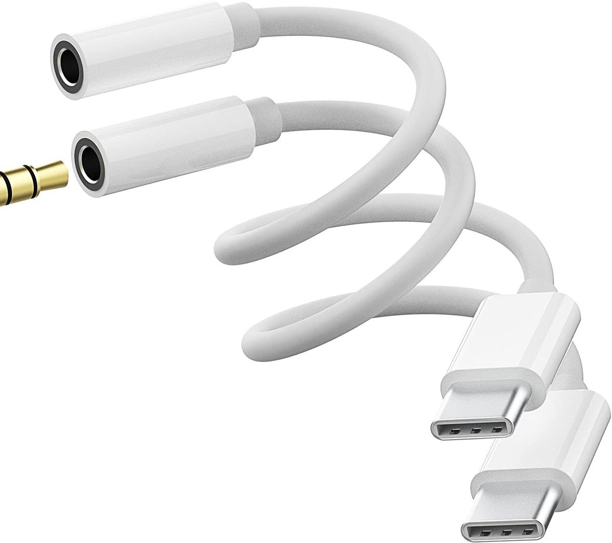 Solidchoice - USB C naar jack 3,5 mm koptelefoonadapter - Audio adapter - Geluidskwaliteit - 2 stuks - Compatibel met iPhone 15 en Samsung Galaxy - Ide...