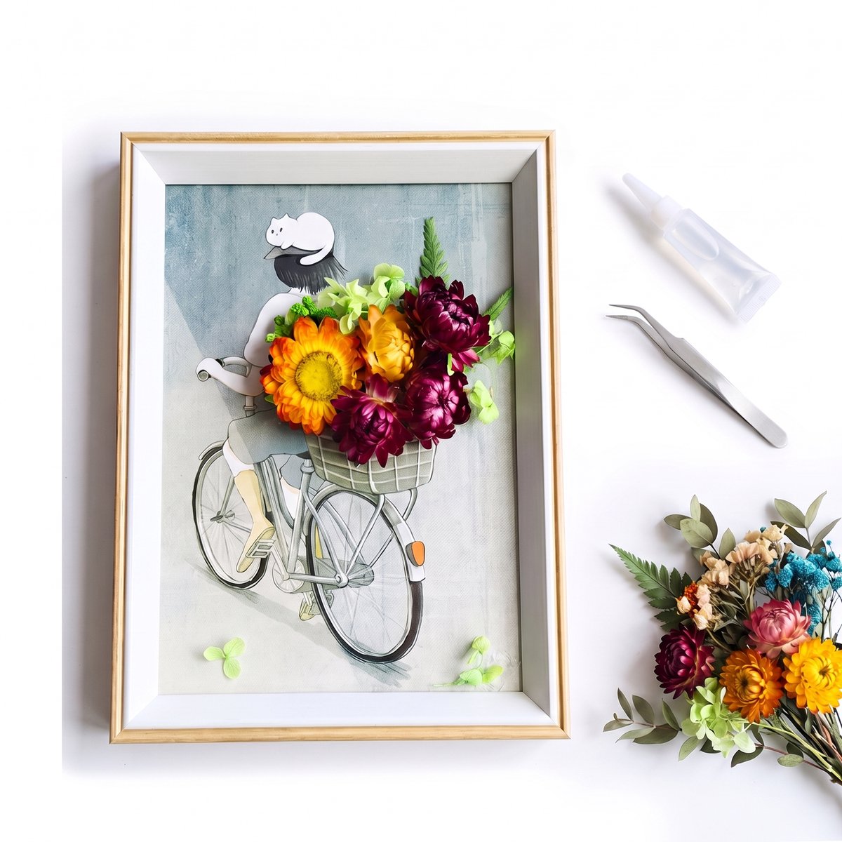 Ryoudavell - Fotolijst Handgemaakte Bloemen - Kunstbloemen Decoratie - DIY Bloemen Kit - decoratie - versierin（Inclusief fotolijst + gereedschap）