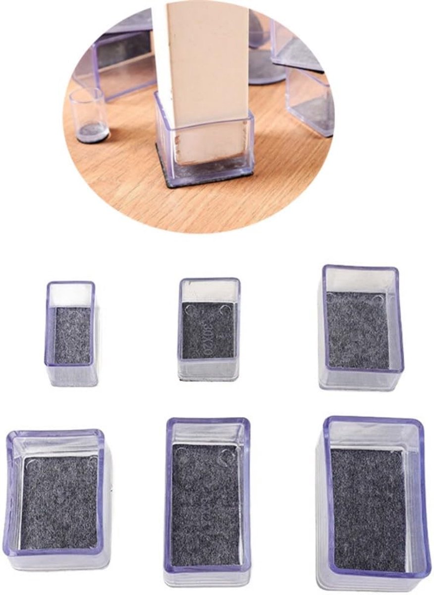 SnelShoppen - Pack van 8 Transparante Siliconen Stoelpootdoppen met Vilt Glijders, Stil, Krassbestendig en Slijtvast voor Meubels, Rectangular, 40 x 6
