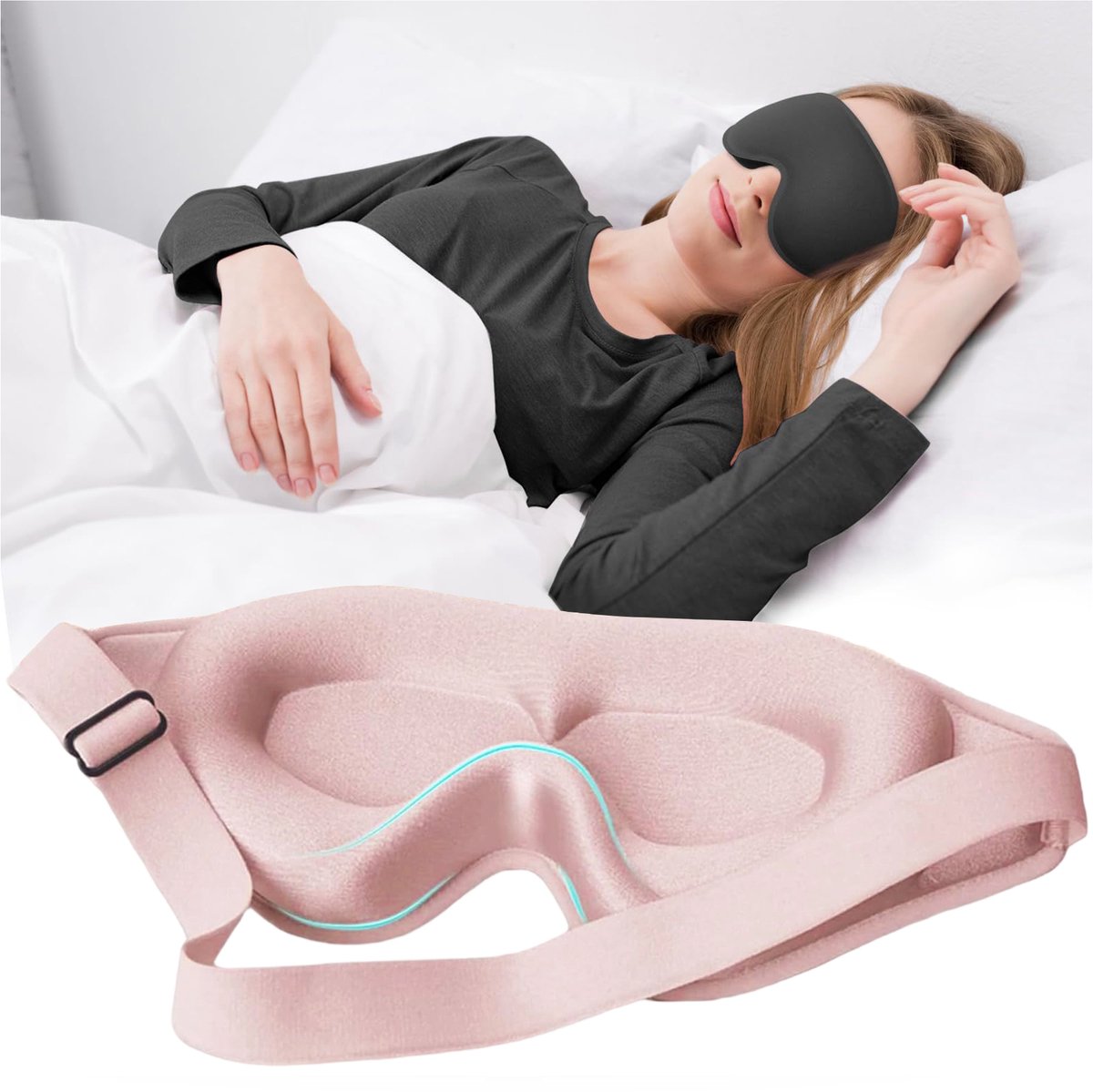 3D Slaapmasker voor Zijslapers, 100% Verduisterend Oogmasker met Traagschuim, Lichtblokkerend & Comfortabel, Verstelbare Hoofdband en Oordopjes, Slaapmasker voor Dames en Heren, Reizen en Yoga