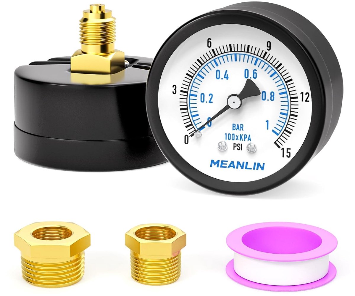 MEANLIN MEASURE 0~1BAR/15PSI 2"DIAL FACE 1/4"BSP Well Pump Pressure Gauge, with 1/2"BSP and 3/8"BSP Hex Bushing, Pool - ShopVlot