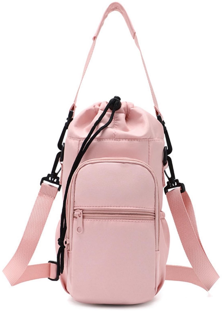 Waterfles Tas 600-1200ml - Drinkfles Houder met Schouderriem en Telefoonvak - Geïsoleerde Flessentas met 5 Vakken voor Wandelen, Fitness, Reizen en Outdoor - Roze